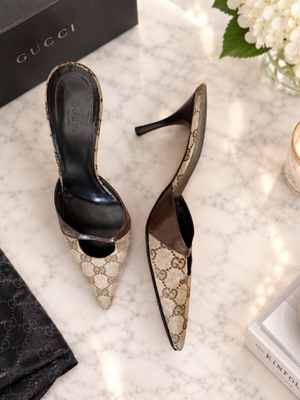 Vintage Gucci GG Monogram Tote + Tom Ford Era Mule Heels 8.5B Y2K - Picture 11 of 16